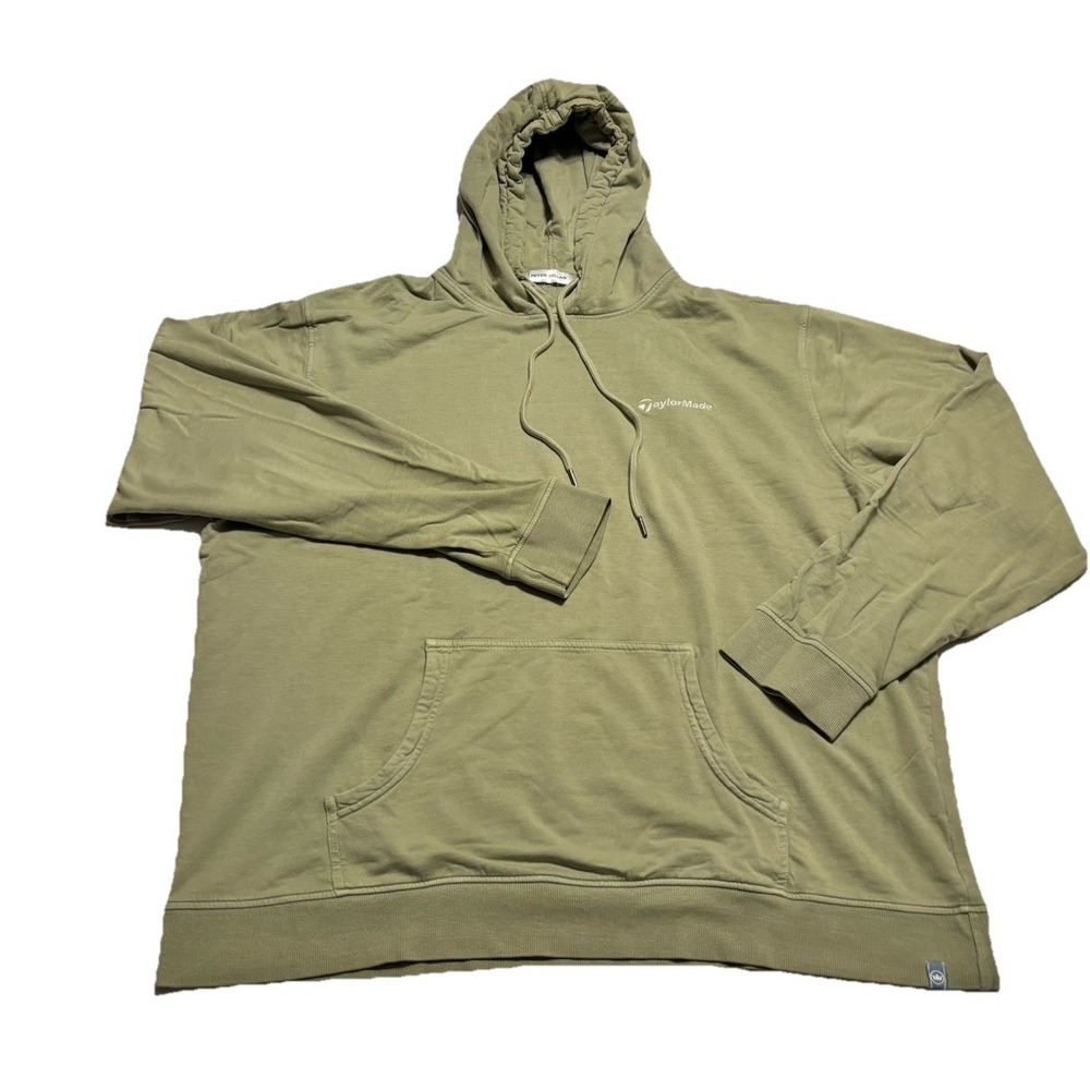 Peter Millar TaylorMade Logo Olive Green Cotton Modal Pullover Hoodie XL Stretch